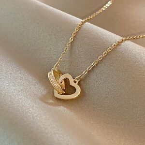 Gold Plated Stainless Steel Double Heart Chain Necklace